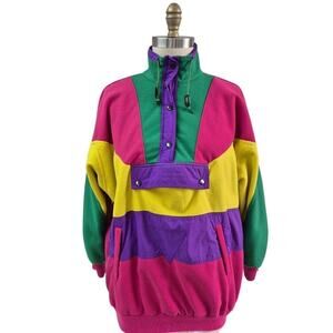 90s Y2K Vintage Climate Zone Neon Colorblock Fleece Jacket, Men’s Medium